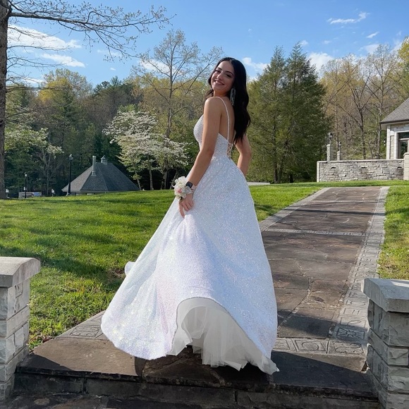 Sherri Hill Dresses & Skirts - Gorgeous White Corset Back Iridescent Sequin Sherri Hill Prom Dress - Worn Once!